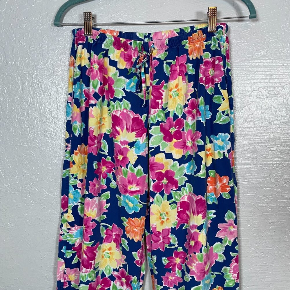 Lauren Ralph Lauren Women S Pink Blue Floral Pajama Set Cotton Button Front - Picture 11 of 13